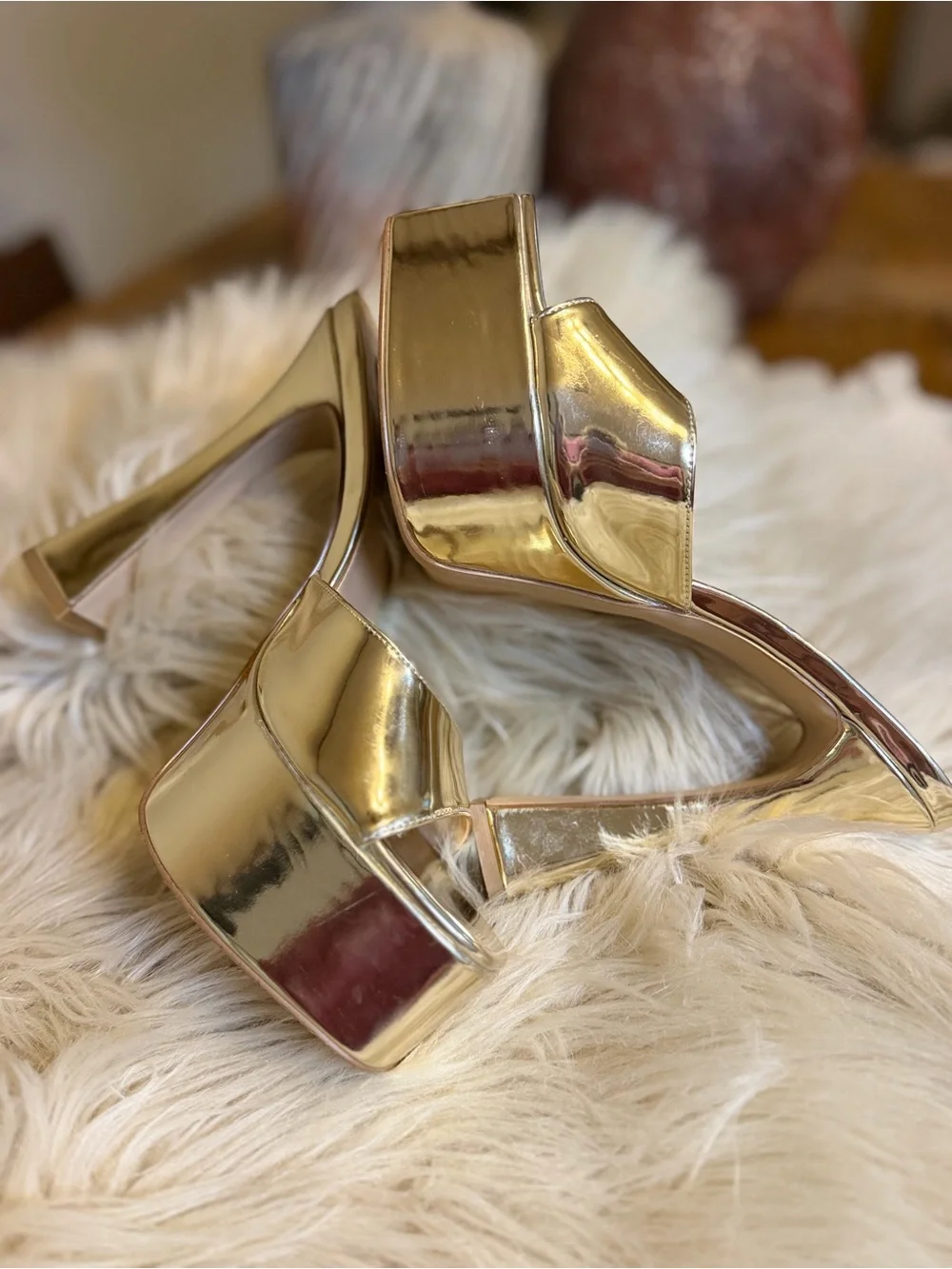 Steve Madden Kacie Gold Metallic Platform Mule Heels Size 8 Y2K Disco Party